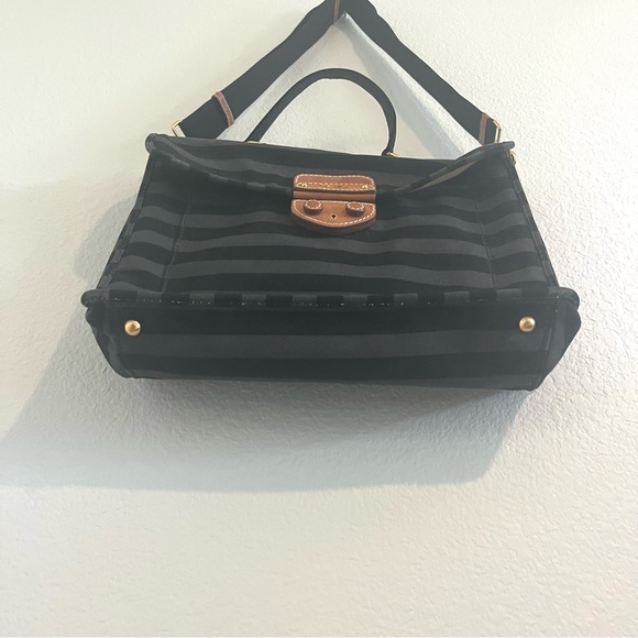 Striped Vintage Black Grey and Brown Satchel Laptop Bag - Picture 4 of 8